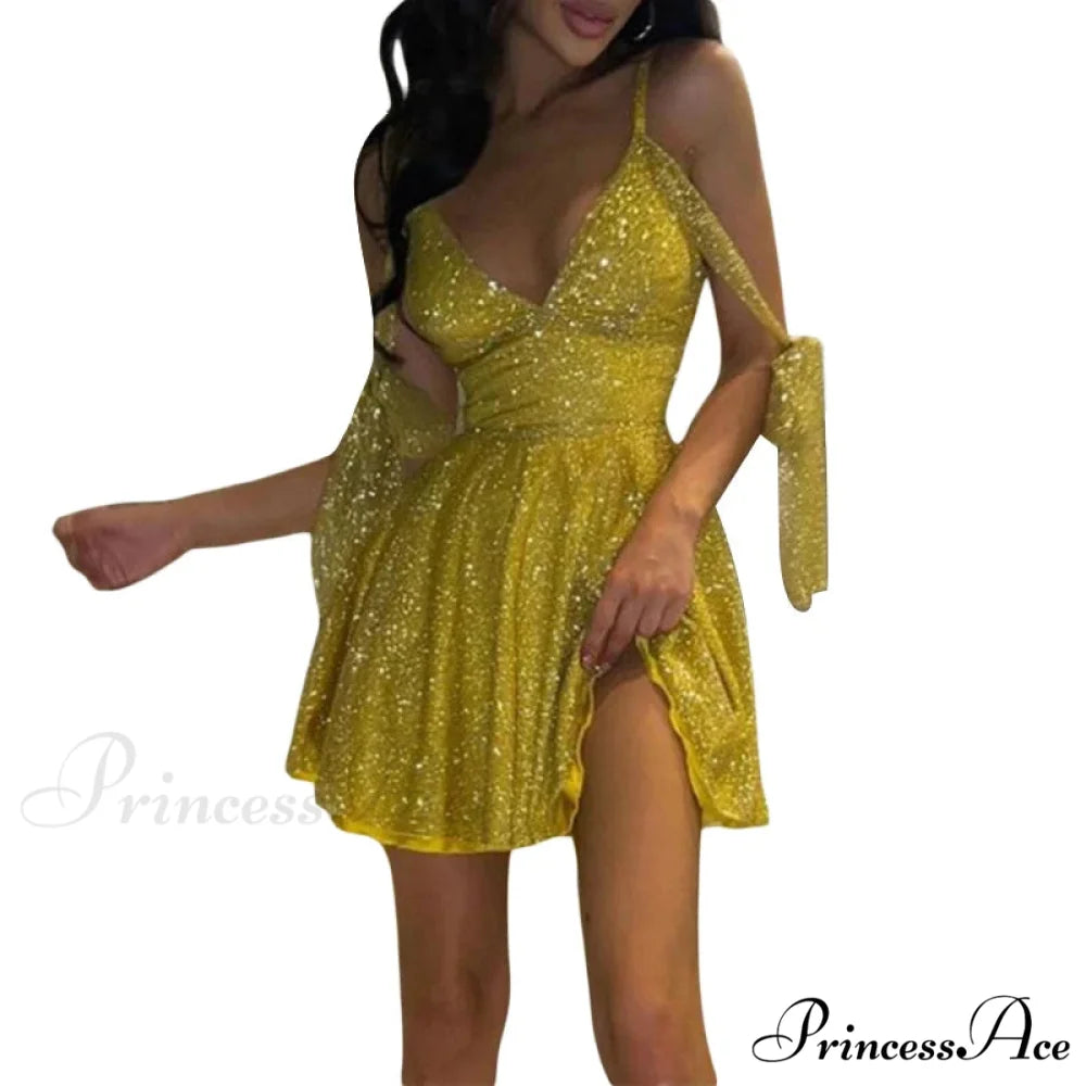 Shiny Slim Black V-Neck Party Dress