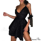 Shiny Slim Black V-Neck Party Dress