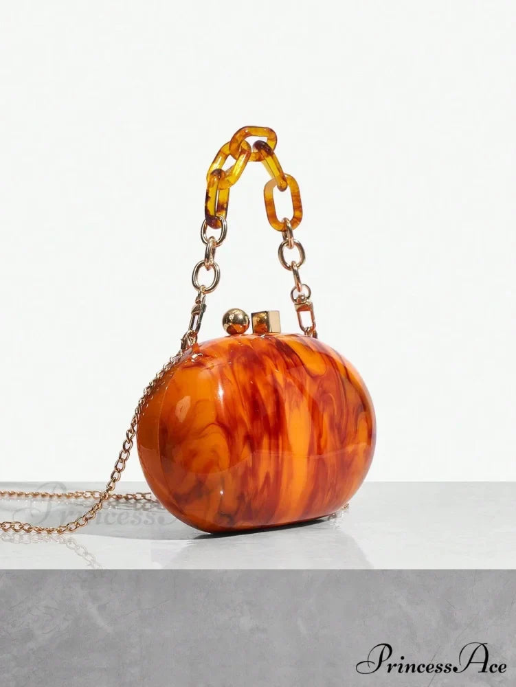 Shiny Tan Citrus Acrylic Box Evening Clutch Purse