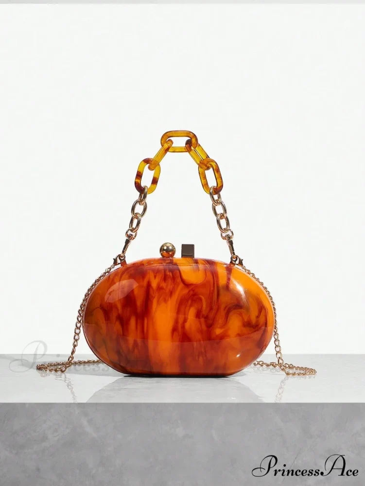 Shiny Tan Citrus Acrylic Box Evening Clutch Purse