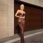 Shiny Tan Thin Strap Celebration Prom Dress