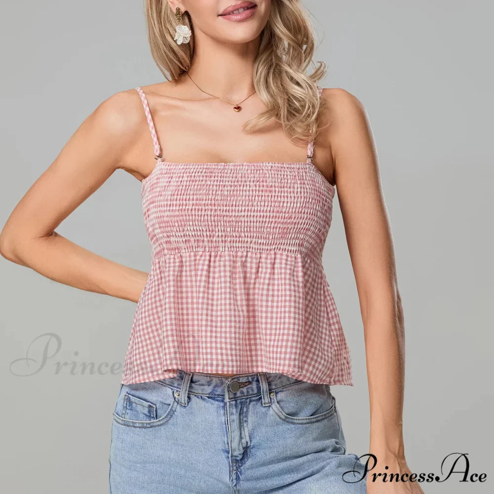 Shirred Checked Peplum Crop Top