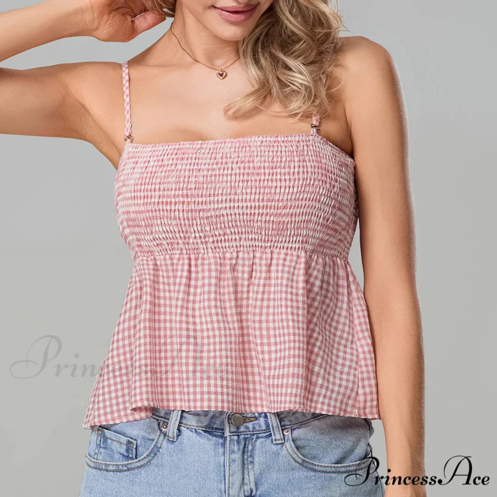 Shirred Checked Peplum Crop Top