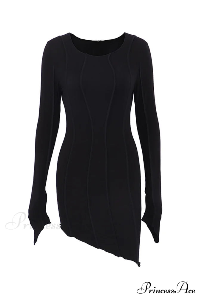 Shirred Long Sleeve Bodycon Mini Dress