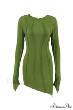 Shirred Long Sleeve Bodycon Mini Dress