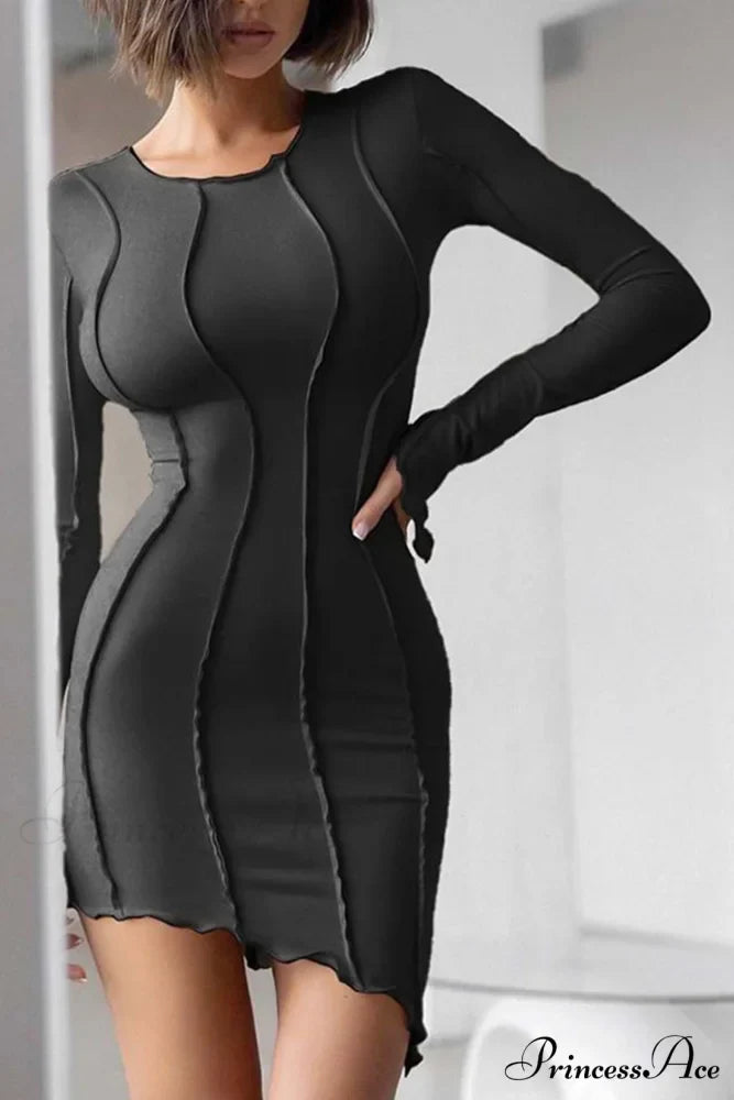 Shirred Long Sleeve Bodycon Mini Dress