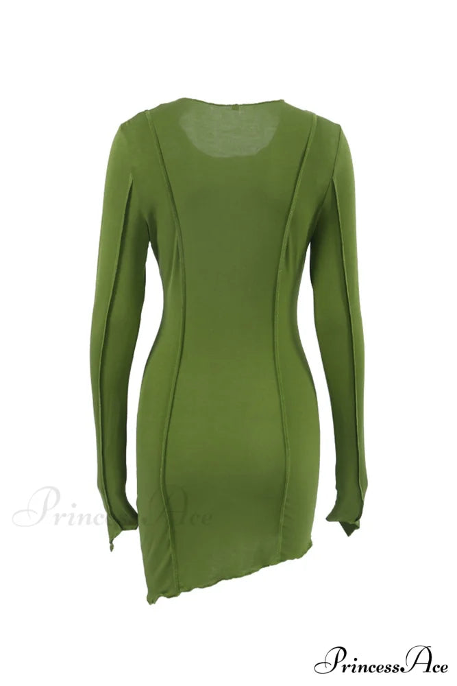 Shirred Long Sleeve Bodycon Mini Dress