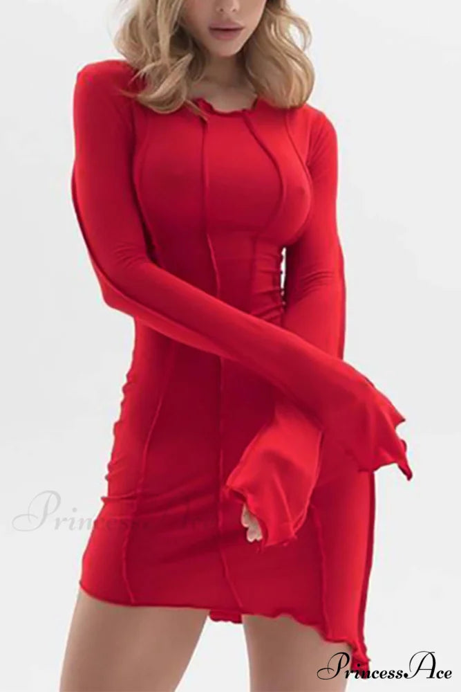 Shirred Long Sleeve Bodycon Mini Dress