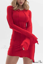 Shirred Long Sleeve Bodycon Mini Dress