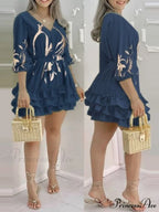 Shirred Ruffles Midi Vestidos Elegant Party Dress