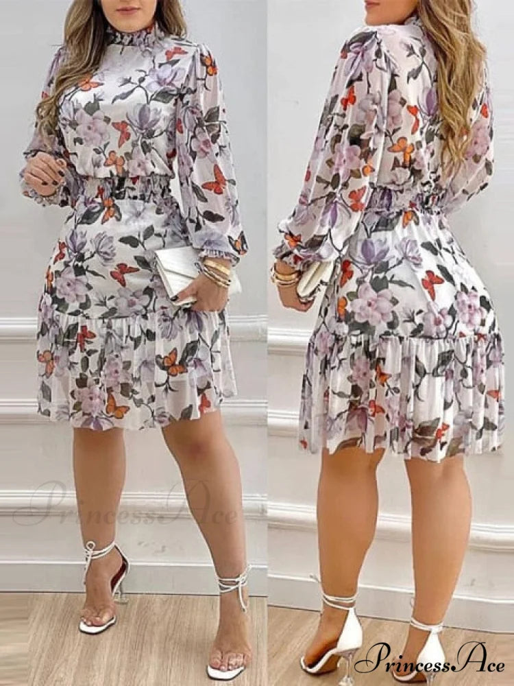 Shirred Ruffles Midi Vestidos Elegant Party Dress