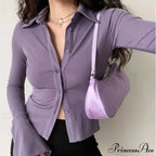 Shirt Collar Flared Sleeve Top