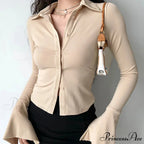 Shirt Collar Flared Sleeve Top