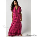 Shirt Down Stitched Short Sleeve Stylish Boho Dress