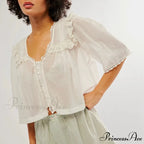 Short Cut Chiffon Frill Lace Trim Top