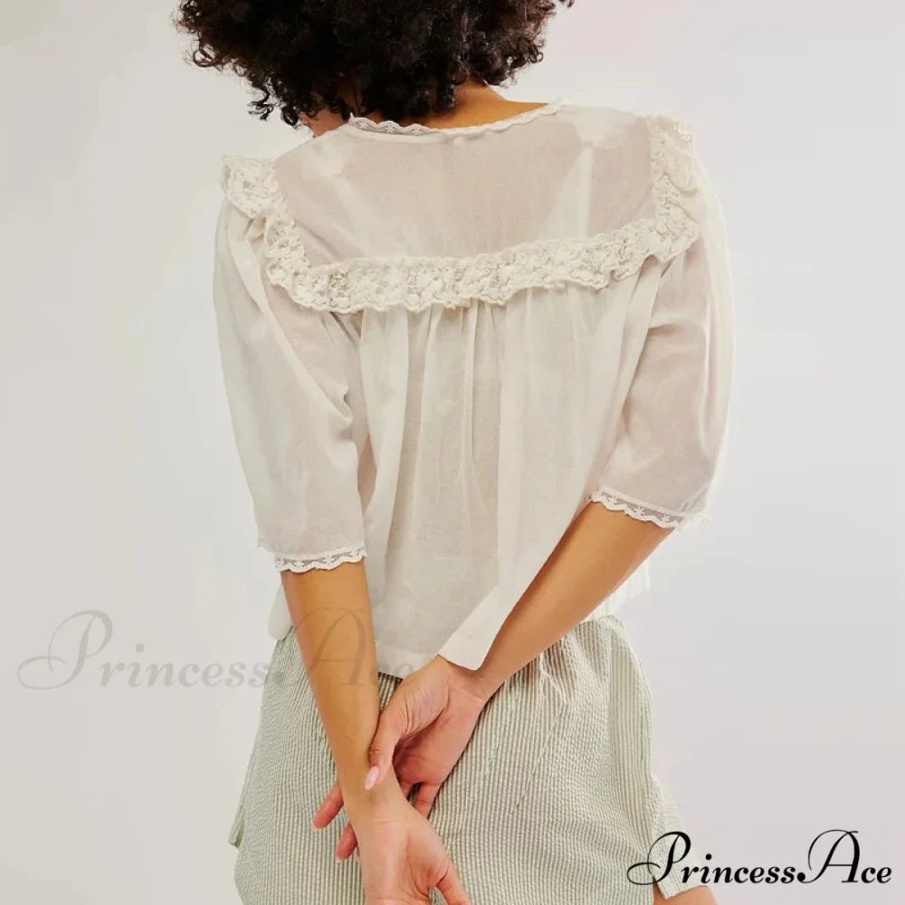 Short Cut Chiffon Frill Lace Trim Top