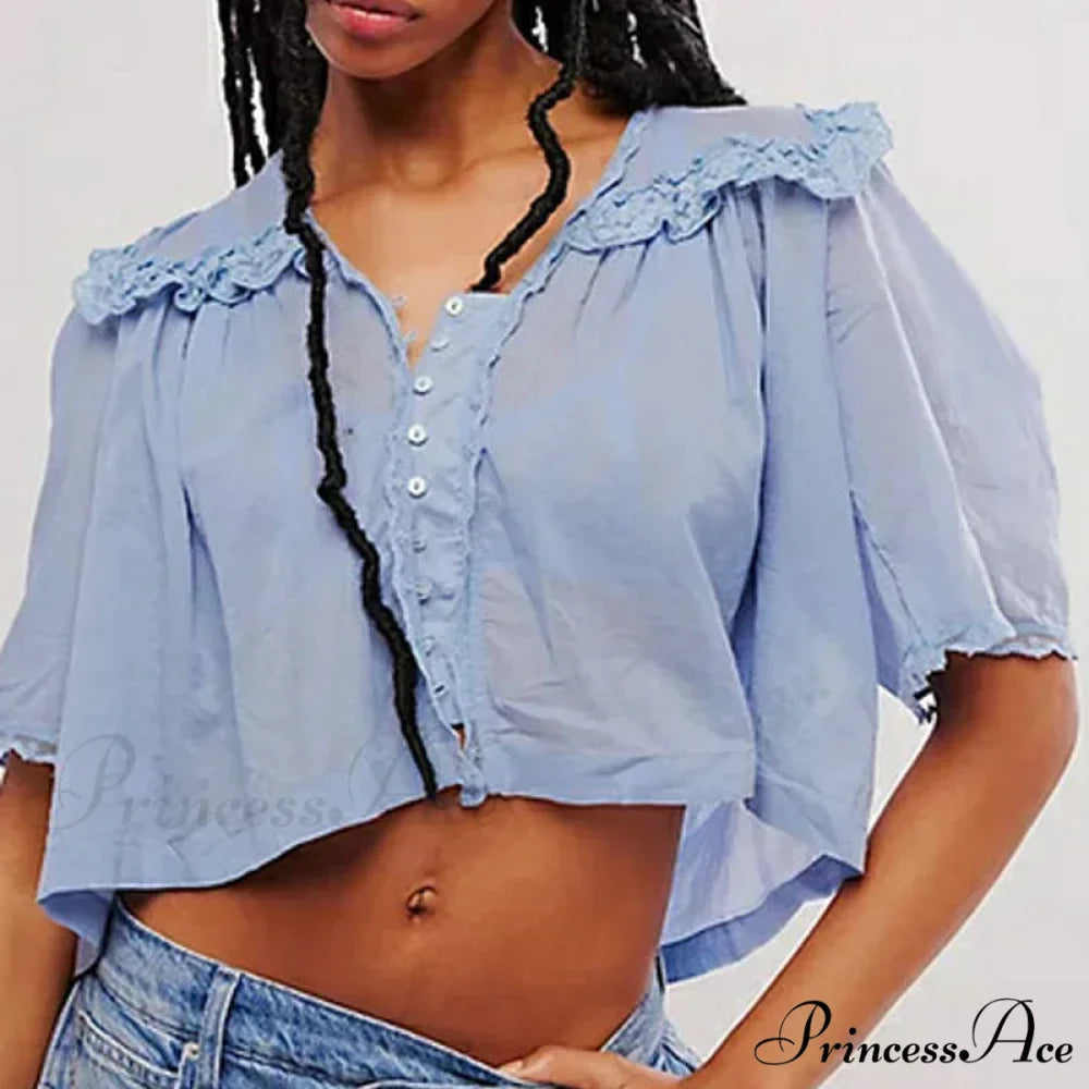 Short Cut Chiffon Frill Lace Trim Top