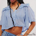 Short Cut Chiffon Frill Lace Trim Top