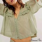 Short Cut Chiffon Frill Lace Trim Top
