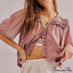 Short Cut Chiffon Frill Lace Trim Top