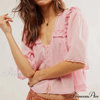 Short Cut Chiffon Frill Lace Trim Top