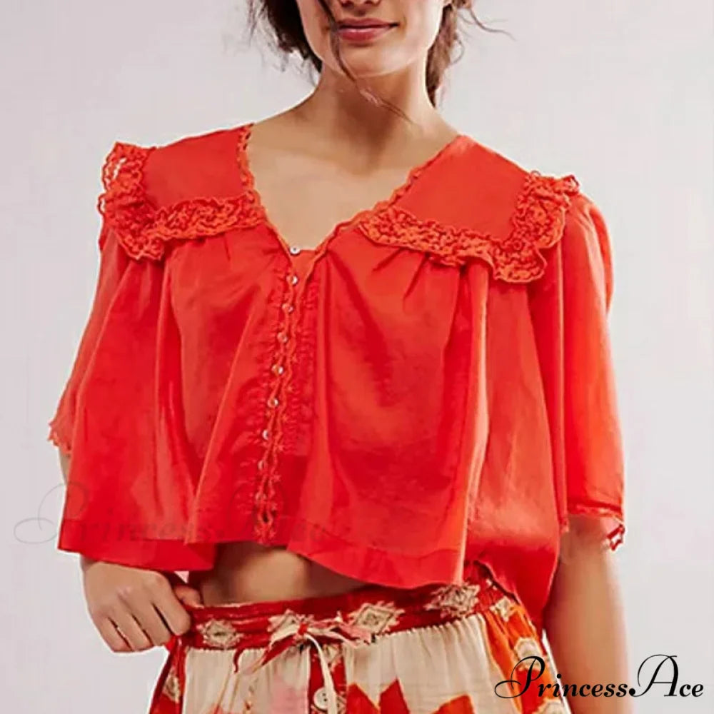 Short Cut Chiffon Frill Lace Trim Top