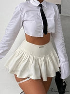 Short-Rise Letter Label Gathered Skirt