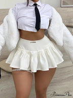 Short-Rise Letter Label Gathered Skirt