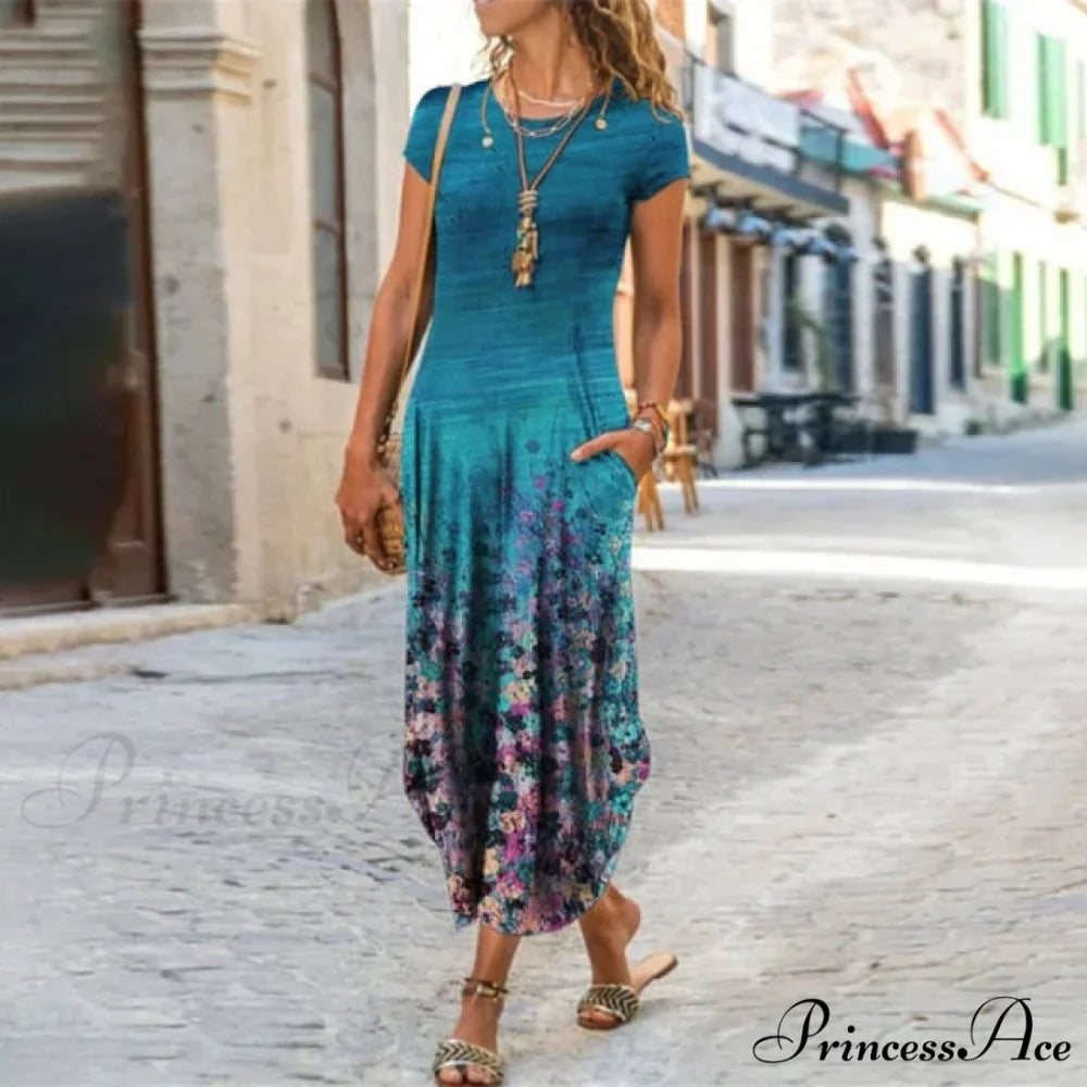 Short Sleeve Bohemian Long Dresses