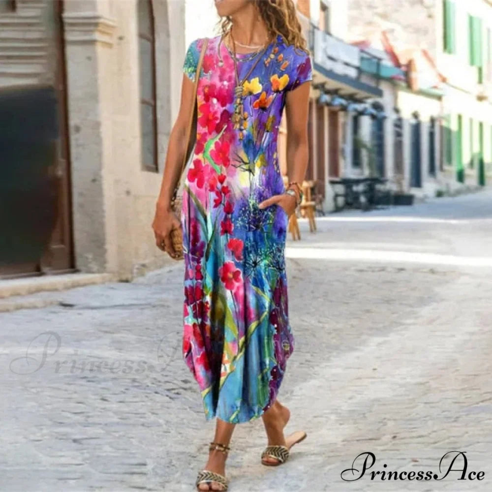 Short Sleeve Bohemian Long Dresses