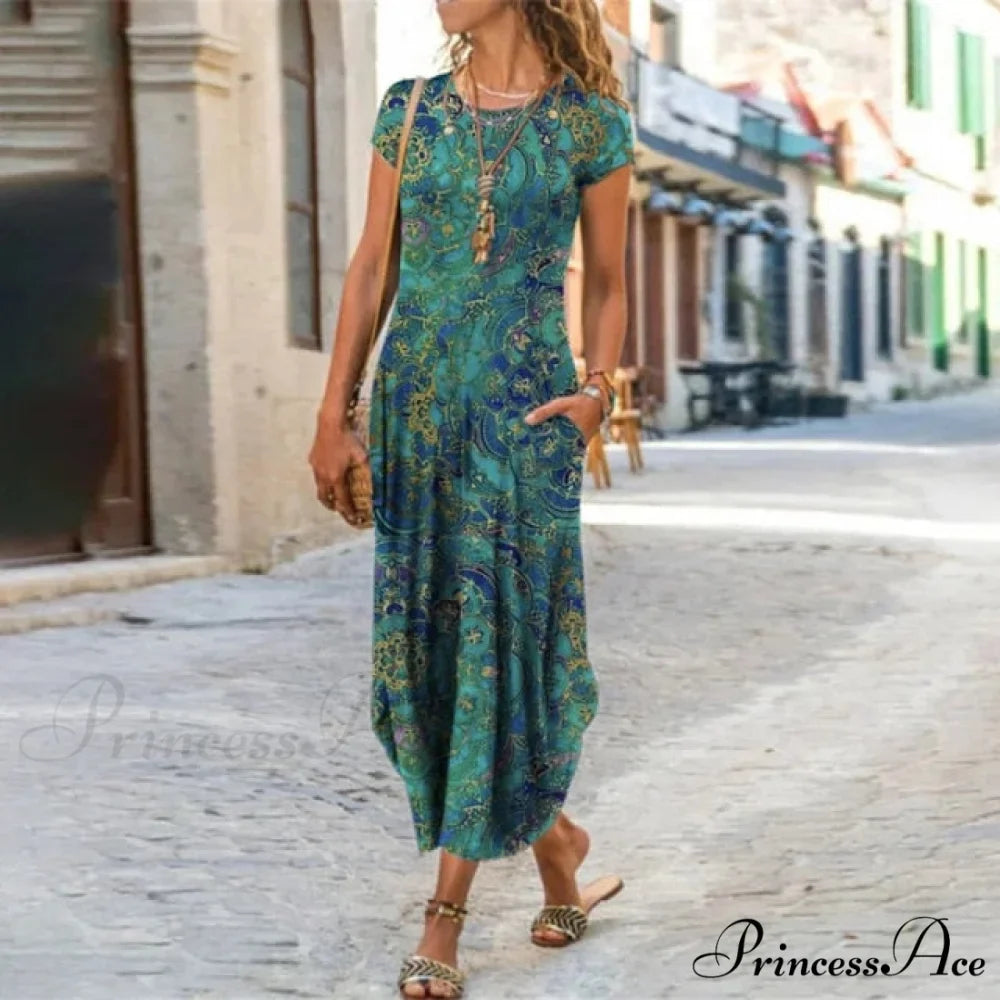 Short Sleeve Bohemian Long Dresses