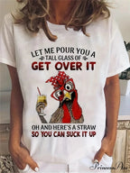 Short Sleeve Cartoon Chicken Print Top For Spring & Summer Women's Clothing T-shirt