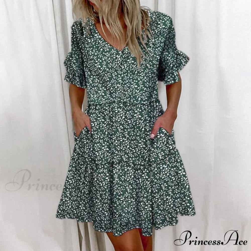 Short Sleeve Floral Print Dress