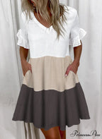 Short Sleeve Floral Print Ruffled Pocket Dresses