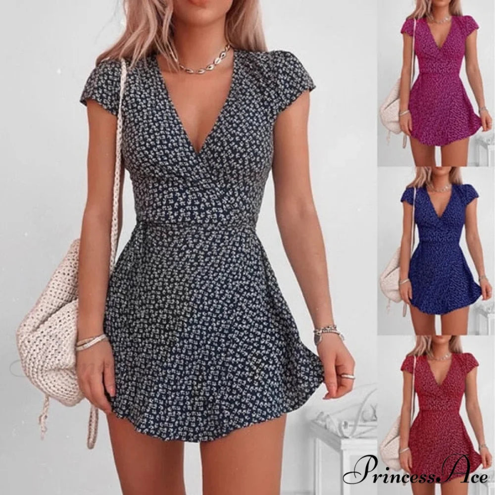 Short Sleeve Sexy V-neck Dresses