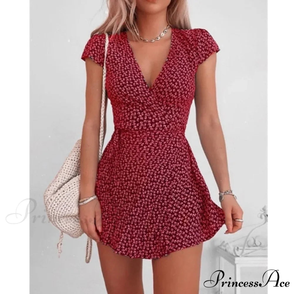 Short Sleeve Sexy V-neck Dresses