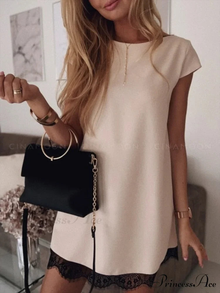 Short Sleeve Straight Splice Lace Mini Party Dresses