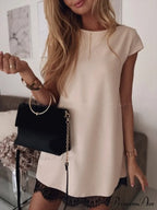 Short Sleeve Straight Splice Lace Mini Party Dresses