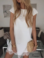 Short Sleeve Straight Splice Lace Mini Party Dresses