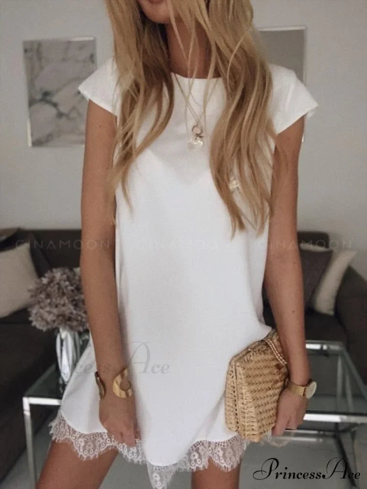 Short Sleeve Straight Splice Lace Mini Party Dresses