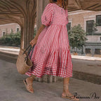 Short Sleeve Vintage Plaid Printed Sundress