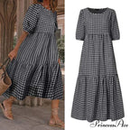 Short Sleeve Vintage Plaid Printed Sundress