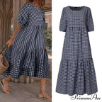 Short Sleeve Vintage Plaid Printed Sundress