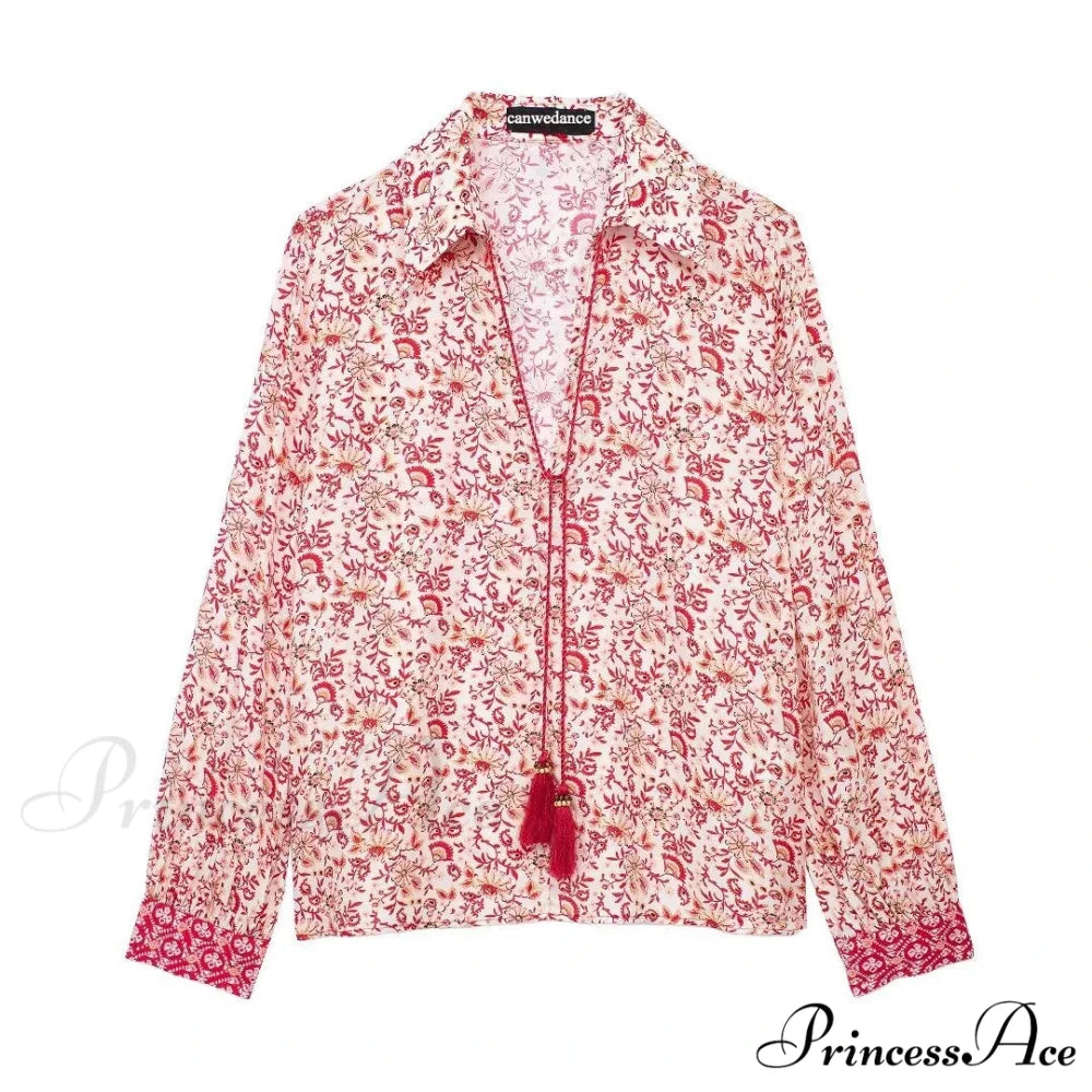 Short Waist A-line Seaside Skirt Floral Crimson Maxi Frilled Vacation