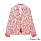 Short Waist A-line Seaside Skirt Floral Crimson Maxi Frilled Vacation