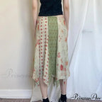Short Waist Hippie Skirts Uneven Size Flower Chiffon Holiday