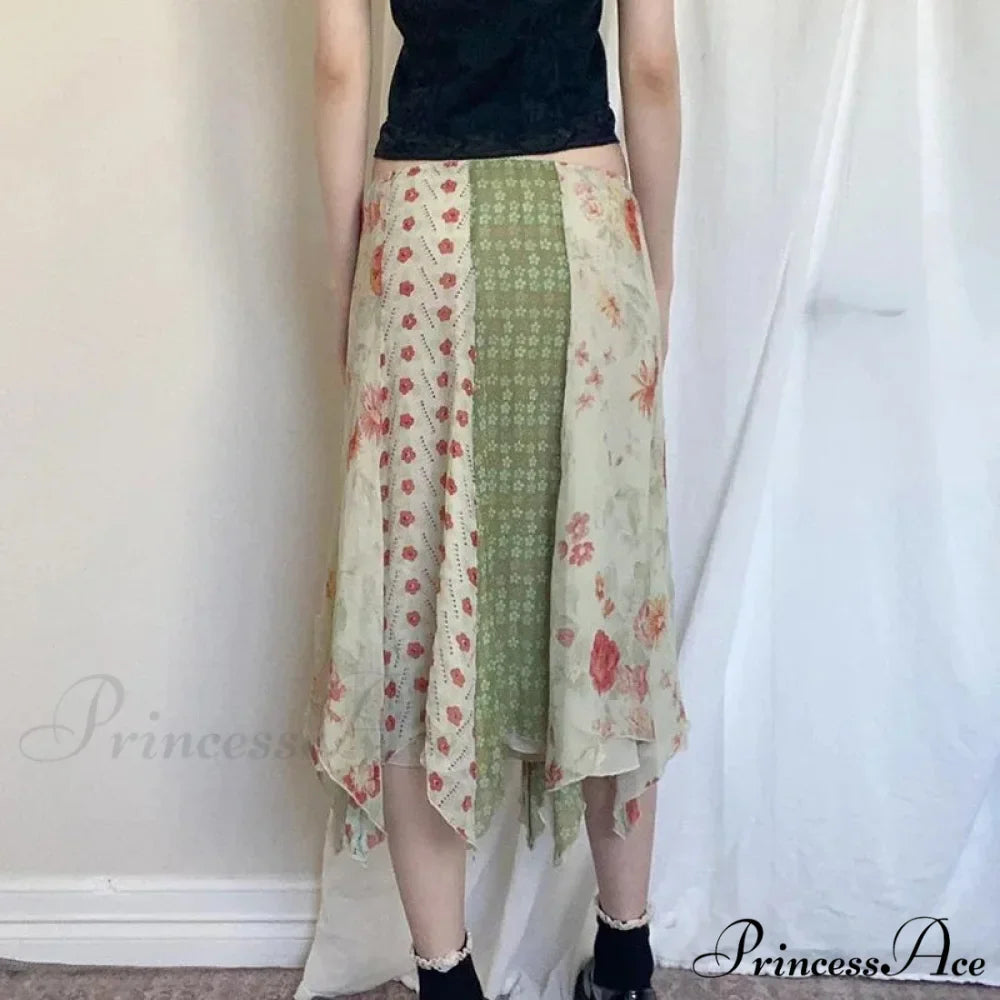 Short Waist Hippie Skirts Uneven Size Flower Chiffon Holiday