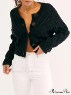 Shortened Cable Knit Button-Up Sweater