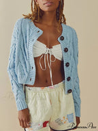 Shortened Cable Knit Button-Up Sweater