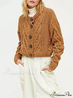 Shortened Cable Knit Button-Up Sweater